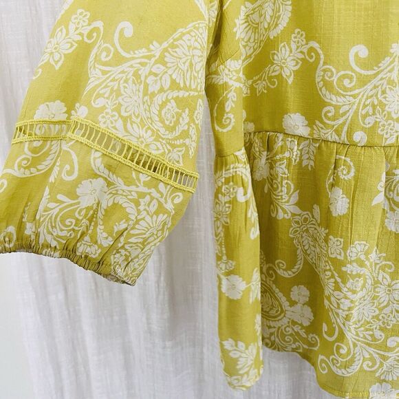 Cato Green & White Floral Billowy Flowy Boho Cottagcore Blouse - Plus 22/24W - Picture 3 of 9